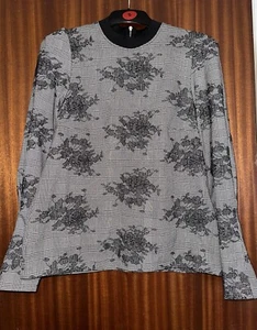 Zara Trafaluc Collection Grey Blouse Stripped with Flower Design Size M&Back Zip - Picture 1 of 13