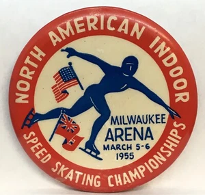 North American Indoor Speed Skating Championships 1955 Milwaukee Arana Pinback - Imagen 1 de 2