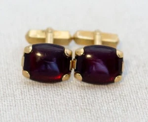 Vintage Art Deco Maroon Faux Gems Gold Tone Cuff Links by Swank - K1 - Picture 1 of 3