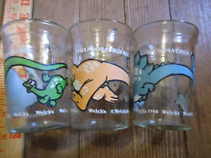 3 Pcs Welch's Dinosaur Collectible Jelly Jars Beautiful T Rex Stegosaurus Bronto - Picture 1 of 15