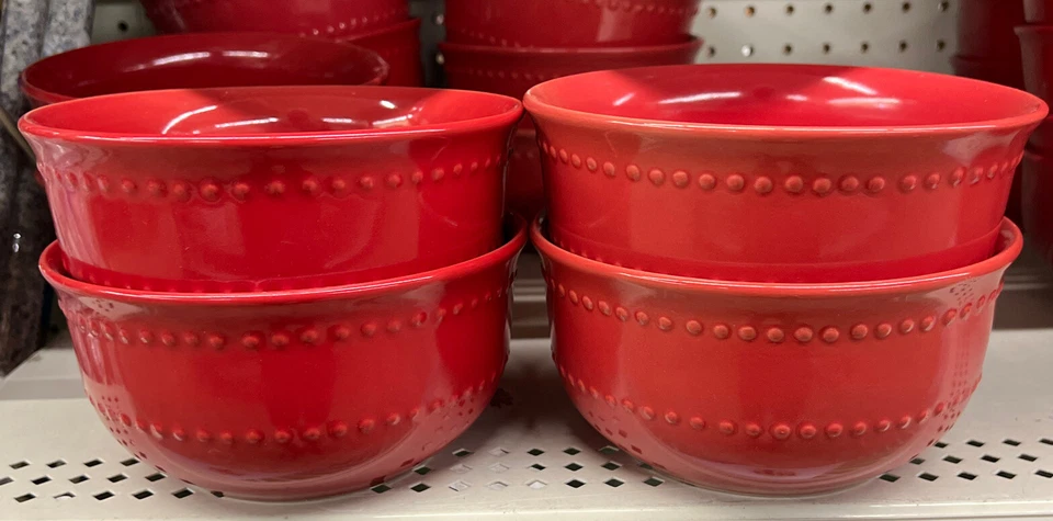 New 4pcs Royal Norfolk Ceramic Red Embossed 6" Cereal/Soup Bowls