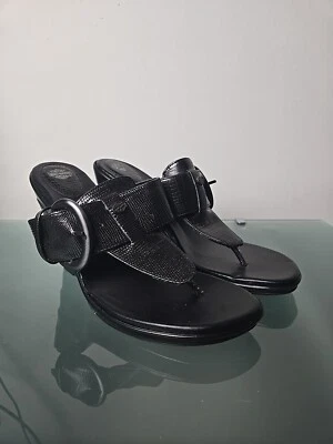 Harley Davidson Motorcycle Leather Wedge Heels Sz 9.5 Black Women's Shoes Chunky - Image 1 of 4