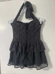 Twelve by Twelve Bustier Top Size Small Dark Charcoal Gray Lace Satin Trim - Picture 1 of 11