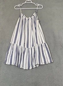 H&M gestreiftes gestuftes abgestuftes Minikleid blau Schaufelausschnitt ärmellos Damen Größe 8 - Bild 1 von 9