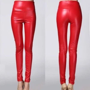 Mujeres Wet Look Ajustado Cuero PU Leggings Cintura Alta Lápiz Pantalones Pantalones Ajustados - Imagen 1 de 20