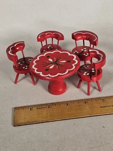 Vintage Fomerz • handbemalt rot • Esszimmer Küchentisch & Stühle • Puppenhaus - Bild 1 von 6