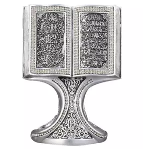 Decoración de mesa islámica | Libro abierto del Corán Ayatul Kursi y Nazar Dua | Plata 181-3G - Imagen 1 de 5