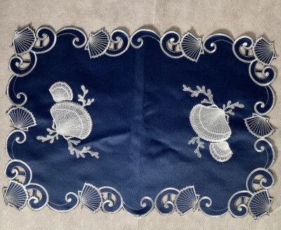 Scallop Seashell Cut Out Table Mat Runner Polyester New Beautiful 19.5x13.5” - Image 1 of 4