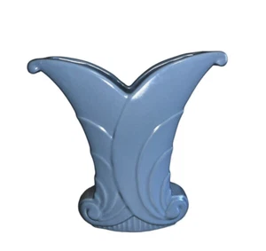 Vtg Blue Abingdon Swirl Flared 1940s Art Deco Scroll Fan 7" Abstract USA Vase - Picture 1 of 6