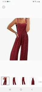  Roter lockerer Jumpsuit mit Blumenmuster Damen Gr. Xxl Latzhose Strampler weites Bein - Bild 1 von 6
