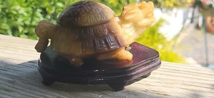 Antique Carved Chinese Crane Dragon Turtle Carved Agate Jade Figurine Good Luck - Picture 1 of 10