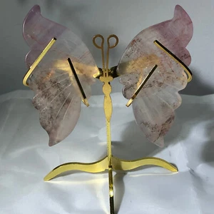 100g Natürlicher Kristall Fluorit Schmetterling Flügel Heilung Statue Dekor + Ständer - Bild 1 von 11