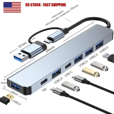 7 in 1 Multiport USB-C Hub Type C To USB 3.0 2.0 Multi-hub Dock Splitter Adapter - Image 1 of 4