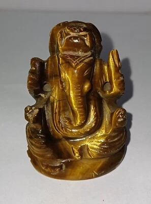 Antique Lord Ganesha Tiger Eye Gemstone Idol Rare 73 Grams 2.5 Inch WATCH VIDEO Foto 1 de 4