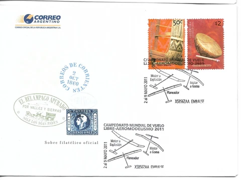 ARGENTINA 2011 AEROMODELLING CHAMPIONSHIP FREE FLIGHT AVIATION COVER POSTMARK Cover