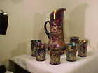 Gorgeous 7 Piece Antique Northwood Amethyst Carnival Glass Dandelion Water Set
