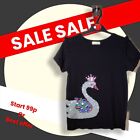 Kite And Cosmic Girls T Shirt Size 11 12 Yrs Beautiful Sequin Swan Motif