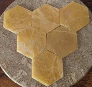 polished stone hexagon tea coaster honey onyx yellow - Picture 1 of 10