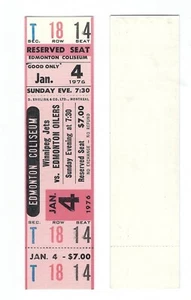 Boleto sin usar 1.4 1976 WHA Coliseum Hockey Winnipeg Jets @R Edmonton Oilers - Imagen 1 de 1