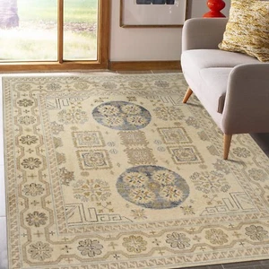 EORC INDIAN HANDMADE BEIGE KHOTAN WEAVE RUG | TRADITIONAL FLORAL, ARTISANAL WOOL - Picture 1 of 5