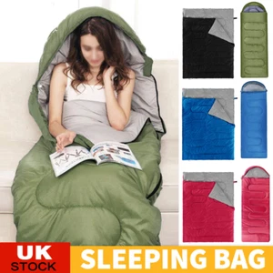 4 Season Double Sleeping Bag Outdoor Camping Hiking Envelope Zip Bags Waterproof - Picture 1 of 19