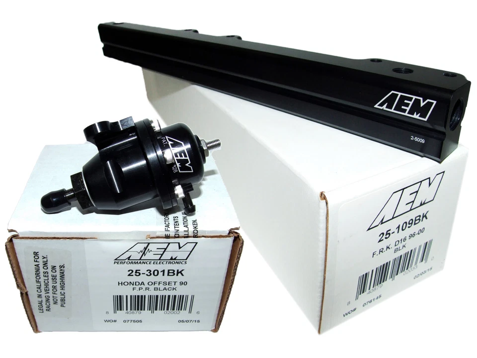Riel de combustible de alto volumen AEM + regulador de presión ajustable para Honda Civic Del Sol D16Y7 Foto 1 de 1
