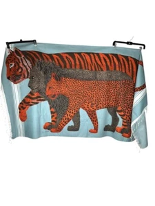 Inoui Editions Large Cats Scarf Wrap Throw Tassels Ethnic Tiger Cheetah Lion NEW - Picture 1 of 11