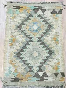 Alfombra Kilim Afgana Vintage Multicolor Lana Salón Azteca Kilim 55x81cm - Imagen 1 de 3