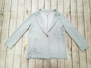 ANN TAYLOR LOFT SMALL SM GRAY SINGLE BUTTON SOFT BLAZER JACKET TOP 100% COTTON - Picture 1 of 7