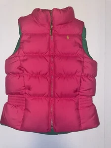 Polo Ralph Lauren Puffer Down Vest Kids Size 5 Reversible Green Pink Girls - Picture 1 of 10