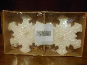 ¡Velas de copo de nieve de Navidad, blancas con brillo!  Juego de 2, ¡Nuevo! - Imagen 1 de 4