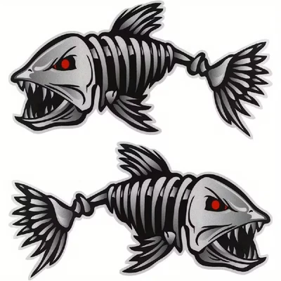 2 calcomanías de vinilo impermeables de esqueleto de pez pegatinas de 10x5" para automóviles, barcos y más Foto 1 de 4