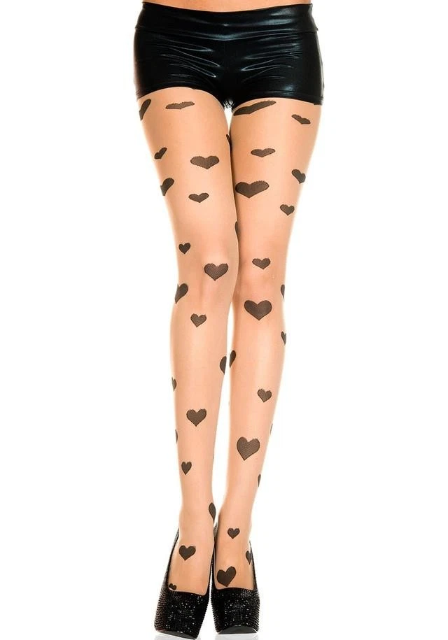 NEW sexy MUSIC LEGS sheer HEART print SPANDEX pantyhose NYLONS tights STOCKINGS - Image 1 of 1