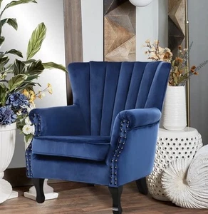 Velvet Armchair Chesterfield Wing Back Accent Chairs Lounge Tub Queen Anne Sofa - Picture 1 of 10