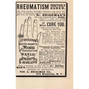 1892 Dr Bridgman Electro Magnetic Ring Rheumatism Gout Sciatica Print Ad - Picture 1 of 1