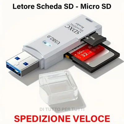 LETTORE Scheda di memoria SD ADATTATORE Micro SD TF USB - Immagine 1 di 2