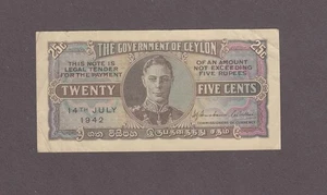 Ceylon 25 Cent Banknote P-44 ND 1942 - Bild 1 von 2