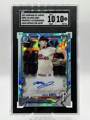 Mick Abel 2021 Bowman Chrome Aqua Sapphire Refractor Auto 65/99 SGC 10/10 Twins - Image 1 of 2