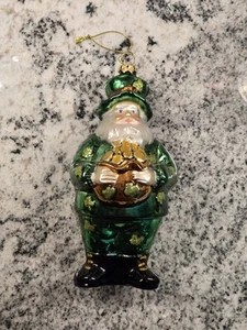 Mundgeblasenes Glas irisches Kleeblatt Santa Weihnachtsschmuck Topf aus Gold - Bild 1 von 6