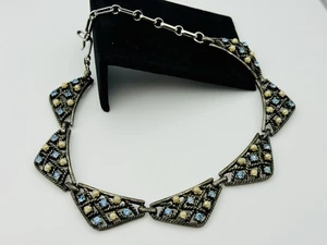 Vintage Blue Rhinestone & Faux Pearl Necklace – Art Deco Style - Picture 1 of 11