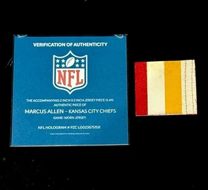 Marcus Allen Game Worn Jersey Patch 2x2 Inch NFL Certified Kansas City Chiefs - Picture 1 of 2