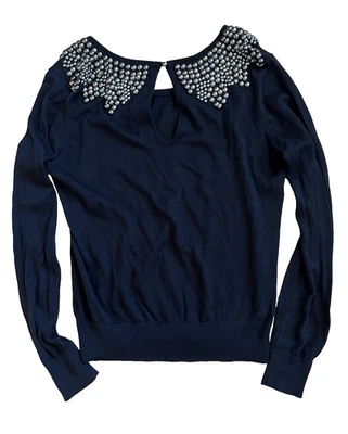 Topshop VTG Metal Beaded Sweater - Size 10 - 100% Cotton - Reversible Front/Back Foto 1 de 4