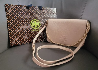NET $350 Tory Burch Thea Leather Chain Strap Crossbody Clutch Sweet Melon Pink - Image 1 of 4