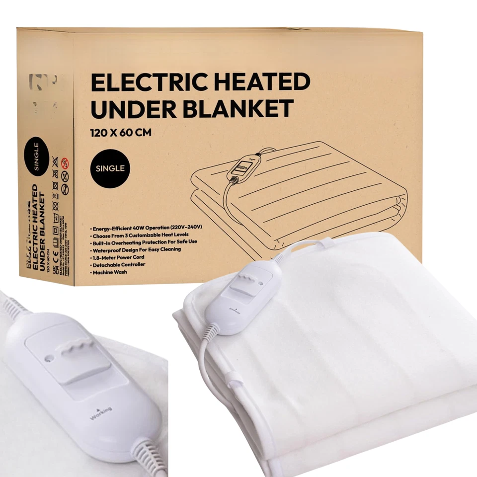 Electric Heated Under Blanket Comfort Control Fast Heat Up Cosy Single Washable - Image 1 of 1
