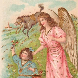 Guardian Angel Protecting Girl from Runaway Horse 1908 Fantasy Postcard Gilt - Picture 1 of 3
