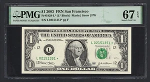 United States-Federal Res One Dollar 2003 Fr#1929-L* (L* Block) UNC Grade 67 - Picture 1 of 2
