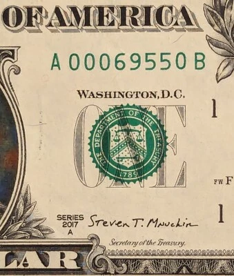 2017 A $1 bill fancy serial number, birthday date note June 09, 1955 ( 060955 ) - Image 1 of 4