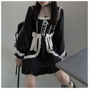 Mujeres Vestido Lolita Volantes Volantes Con Cordones Gótico Harajuku Punk Retro Princesa - Imagen 1 de 13