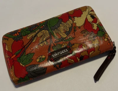 💐Бумажник Sakroots ржавый красный кремовый с цветочным узором на молнии вокруг цветов - Изображение 1 из 4