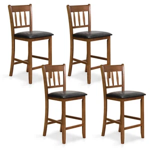 25.5" Rubber Wood Kitchen Chair Set of 4 with Backrest, Padded Seat & Footrest - Picture 1 of 8